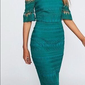 SAYLOR Teal Long Sleeve Lace Dress
